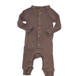 Grayson Collective Boy's Brown Ribbed Long Sleeve Bodysuit 3-6Mo Cotton Rayon
